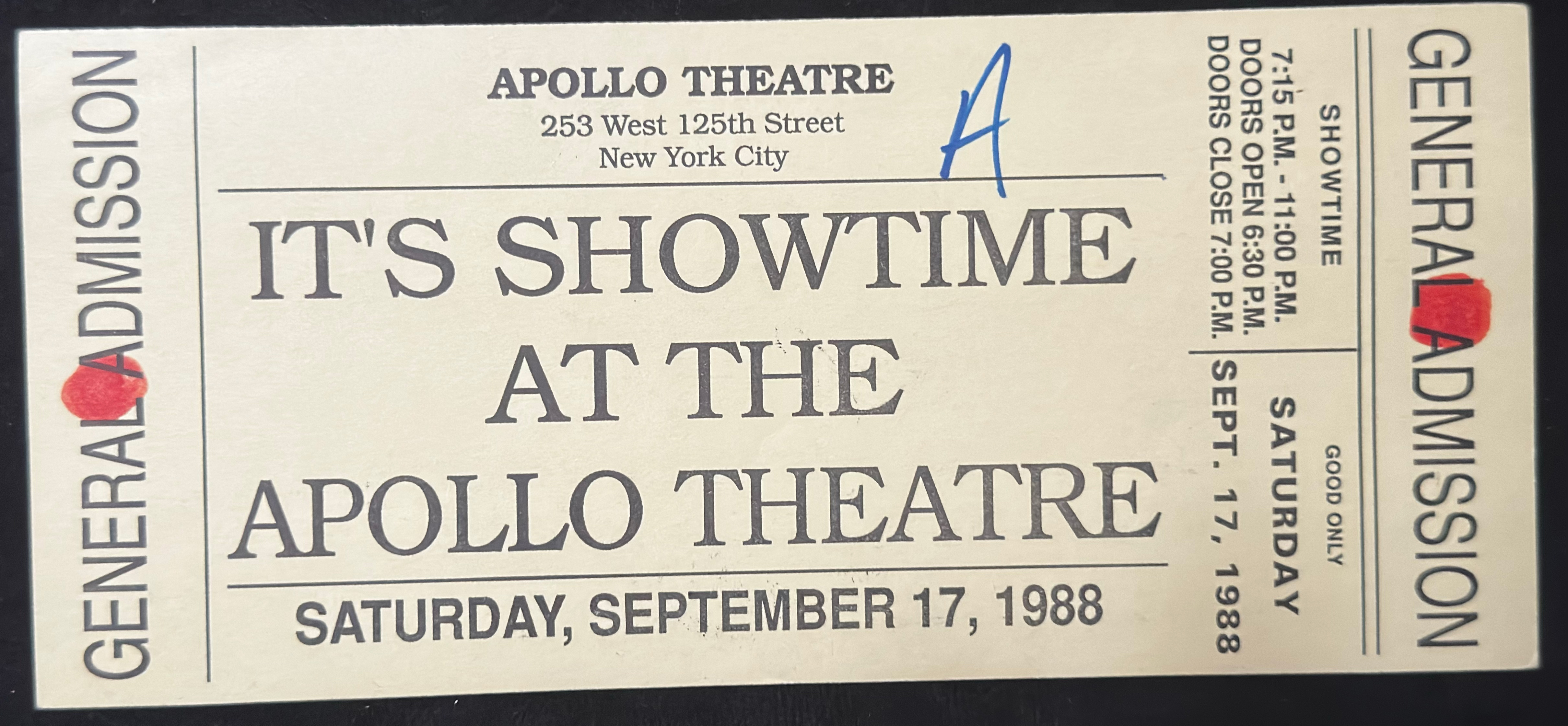 Apollo ticket dated 1988, held in the archive.